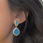 Retro Gemstone Color Block Earring Blue - 1428a#