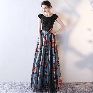 Lace-panel Floral Evening Gown