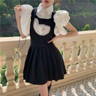 Short-sleeve Shirt / Suspender Pleated Skirt