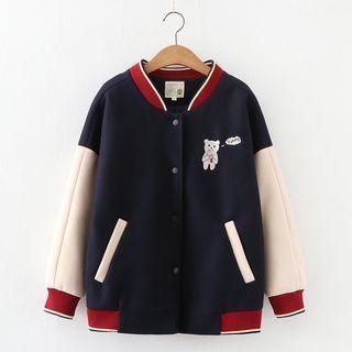 Bear Print Baseball Jacket