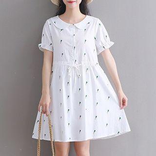 Short-sleeve Carrot Print Mini Collared Dress
