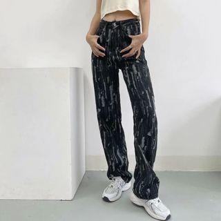 High Waist Ribbed Straight Leg Jeans