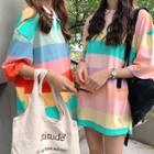 3/4-sleeve Wide-stripe Polo Dress