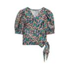 Short-sleeve Floral Top Green & Orange - One Size