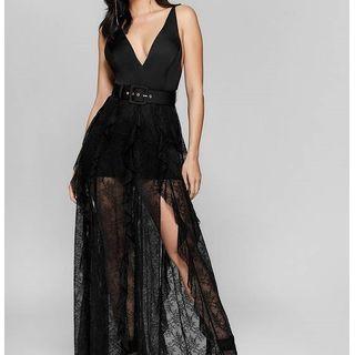 Lace Trim Strappy Maxi Party Dress