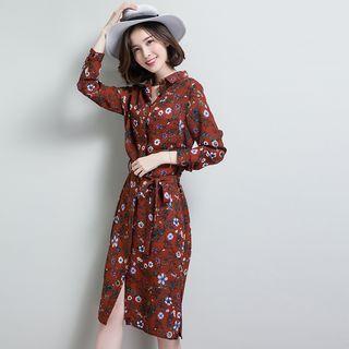 Floral Print Chiffon Shirt Dress
