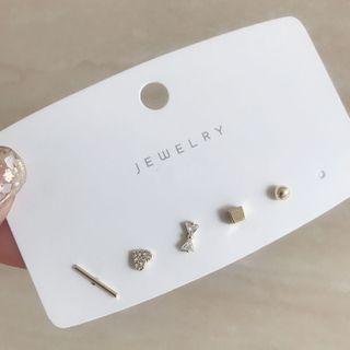 Set: Alloy Earring (assorted Designs) Set Of 5 - Silver Needle - One Size
