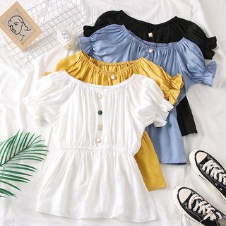 Boatneck Ruffled Plain Blouse