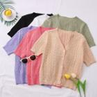 Button-down Short-sleeve Light Knit Top In 6 Colors