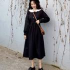 Long-sleeve Collared Midi Dress Dress - Black - One Size