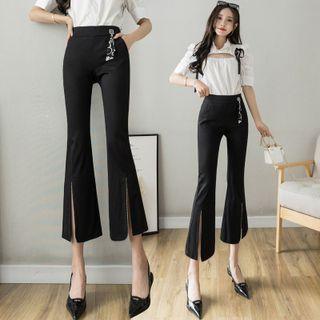 High Waist Wide Leg Slit Cropped Pants