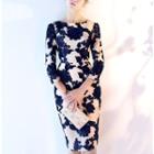 Floral 3/4-sleeve Cocktail Dress