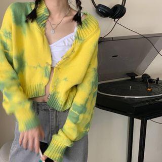 Dye Print Cropped Cardigan Yellow - One Size