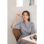 Bishop-sleeve Drawcord-waist Stripe Dress