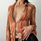 Print Long Sleeve Button-through Top