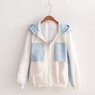 Two Tone Embroidery Hooded Jacket