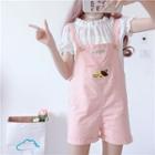 Short-sleeve Top / Cat Embroidered Jumper Shorts