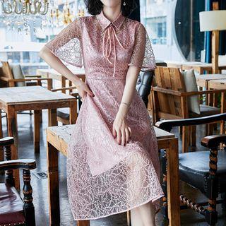 Short-sleeve Collar Lace Dress