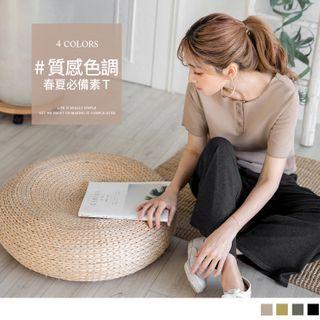 Half-button Short-sleeve Plain Top