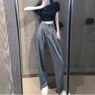 Set: Short Sleeve Cropped T-shirt + Wide-leg Dress Pants