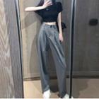 Set: Short Sleeve Cropped T-shirt + Wide-leg Dress Pants