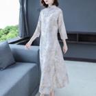 Traditional Chinese 3/4-sleeve Floral Midi Dress