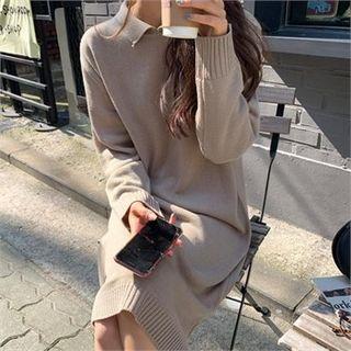Collar-detail Midi Knit Dress