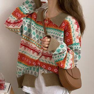 Christmas Knit Polo Shirt Tangerine & Green & Off-white - One Size