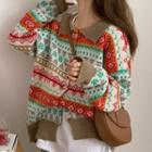 Christmas Knit Polo Shirt Tangerine & Green & Off-white - One Size