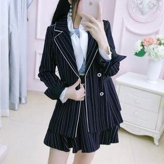 Set: Striped Button Blazer + Mini Striped A-line Skirt