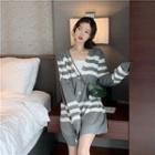 Striped Knit Jacket Gray - One Size