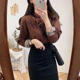 Dot Long-sleeve Loose-fit Blouse / Plain Sleeveless Dress