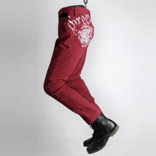 Letter & Dragon-embroidered Pants