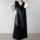 Crewneck Long Sleeve Top / Sleeveless Midi Dress