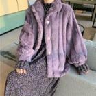 Long-sleeve Floral Print Midi Dress / Fleece Cardigan
