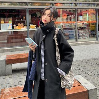 Plain Turtleneck Coat Black - One Size