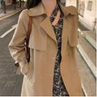 Long-sleeve Floral Print Midi A-line Dress / Hidden-button Trench Coat