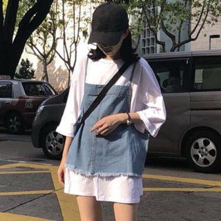 3/4-sleeve T-shirt / Denim Camisole / Heart Buckle Belt
