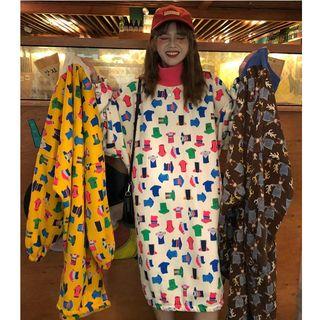 Print Mock Neck Midi Pullover Dress