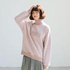Letter Mock-neck Long-sleeve Pullover