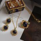 Retro Faux Crystal Pendant Necklace / Brooch / Earring