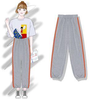 Contrast Trim Harem Pants Gray - One Size