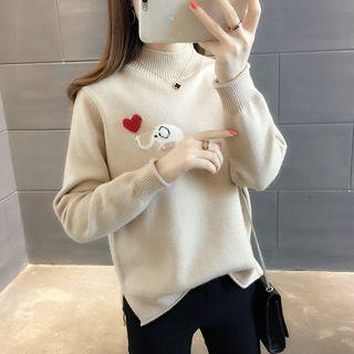 Mock Neck Elephant Patterned Sweater