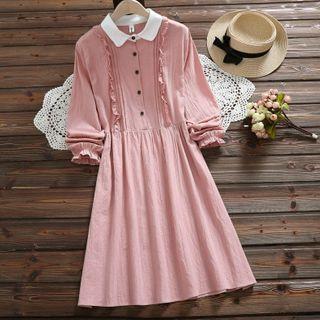 Half-placket Long-sleeve Collared A-line Dress