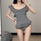 Off Shoulder Striped Swimsuit