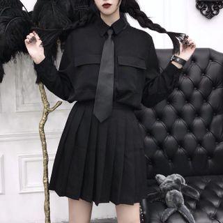 Set: Long Sleeve Plain Shirt + Necktie