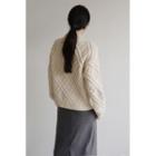 Slit-neck Cable-knit Wool Blend Sweater Cream - One Size