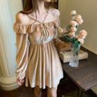 Off-shoulder Lace-up Velvet Mini A-line Dress