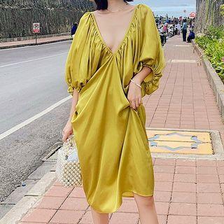 3/4-sleeve V-neck Tunic Dress
