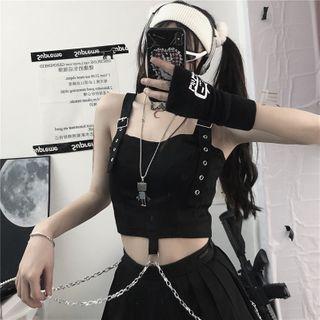 Sleeveless Chain-accent Buckled Top Black - One Size